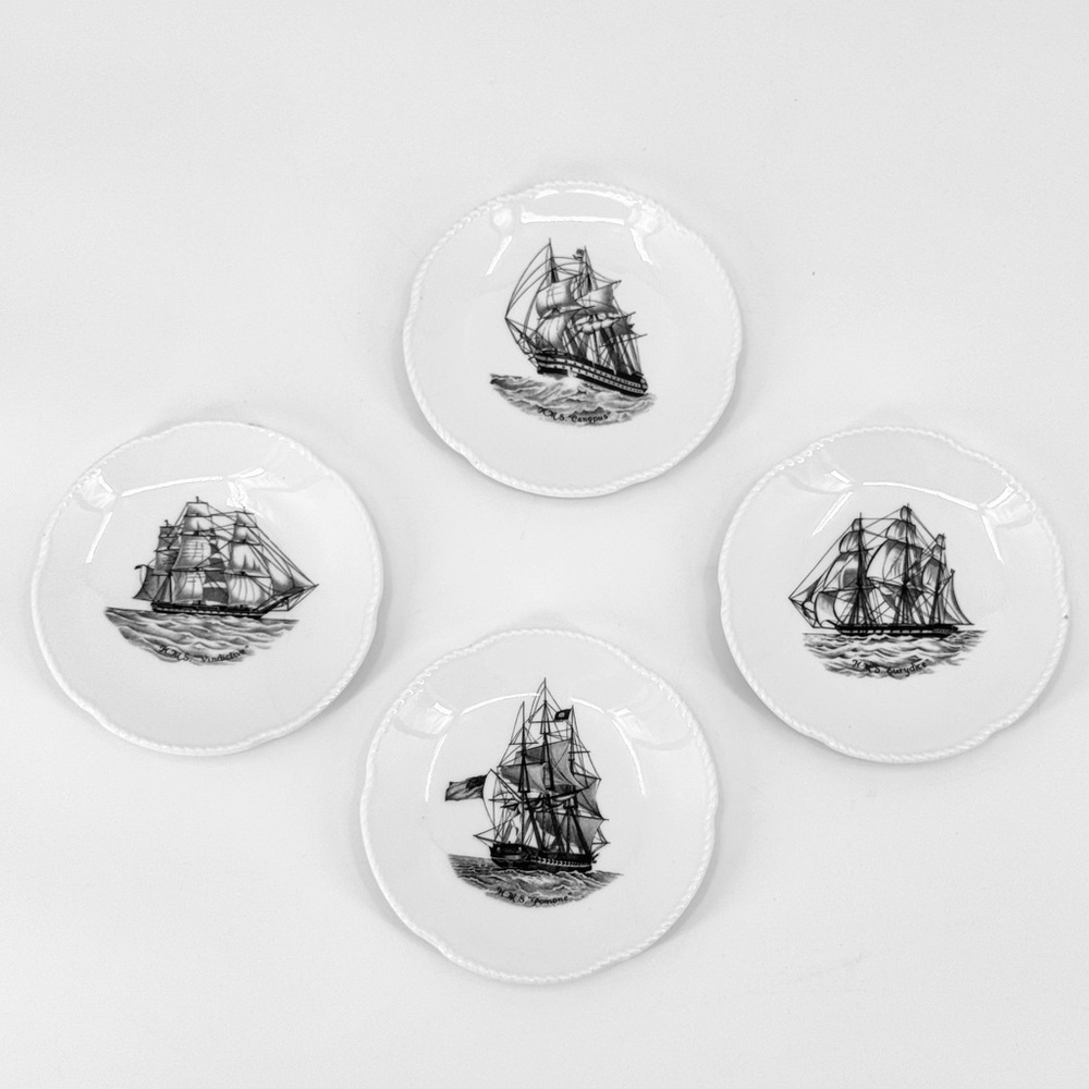 VTG Spode Set-off-4 English Bone China Ship 4” Plates